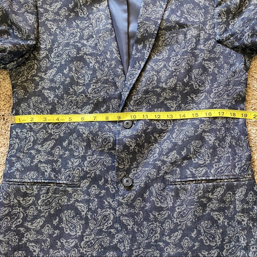 Tallia Blue Textured Paisley Cotton Blazer - Lined - Picture 11 of 14